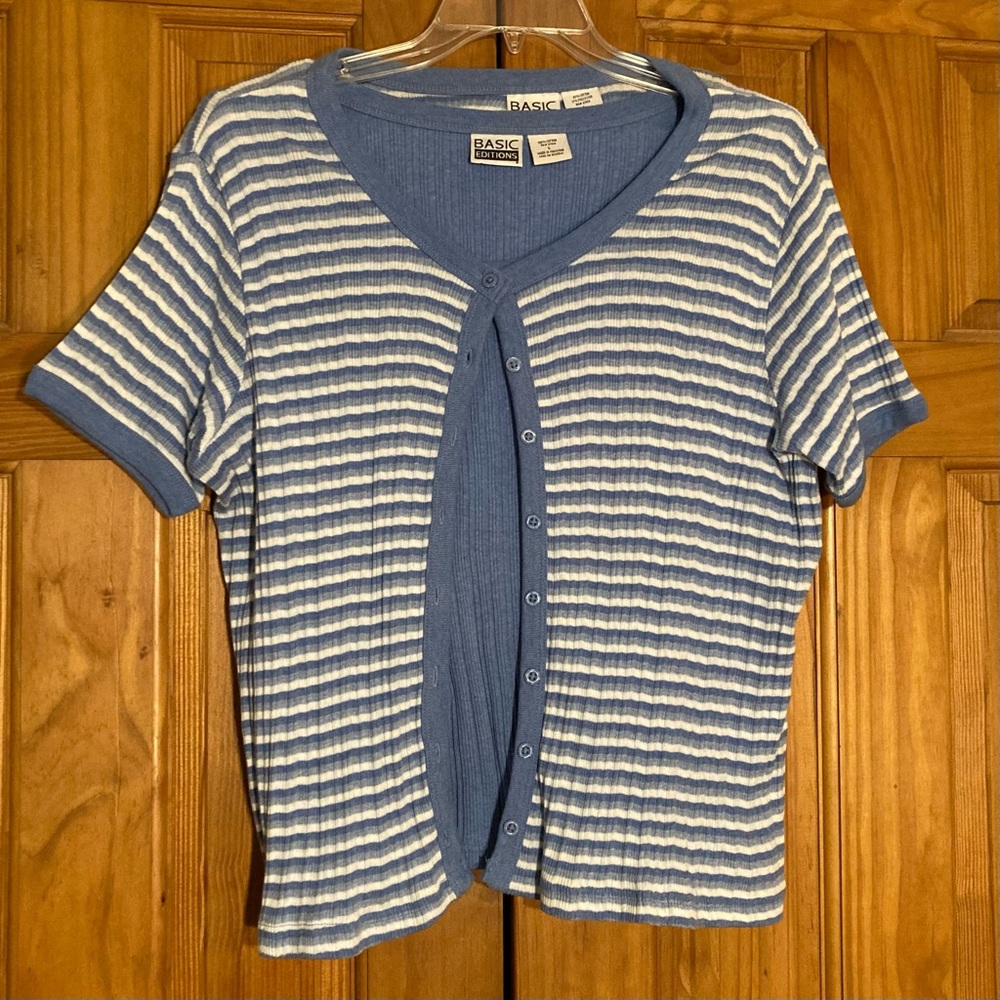 EUC Basic Editions Vintage 90s Cardigan & Sleeveless Top Blue White Size L Large